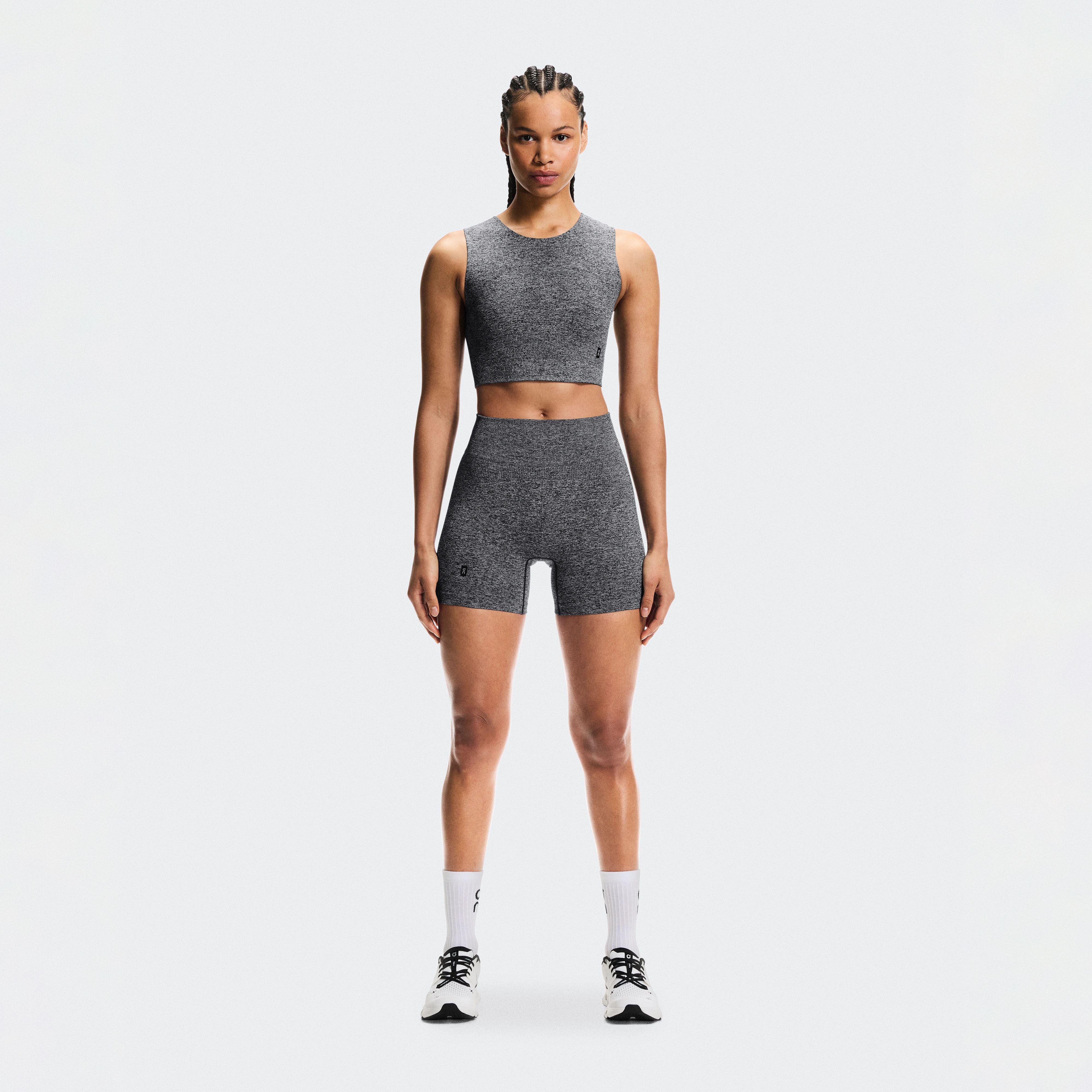 On Studio Knit Shorts Graphite Heather Femme – Entraînement à faible impact Shorts Leggings