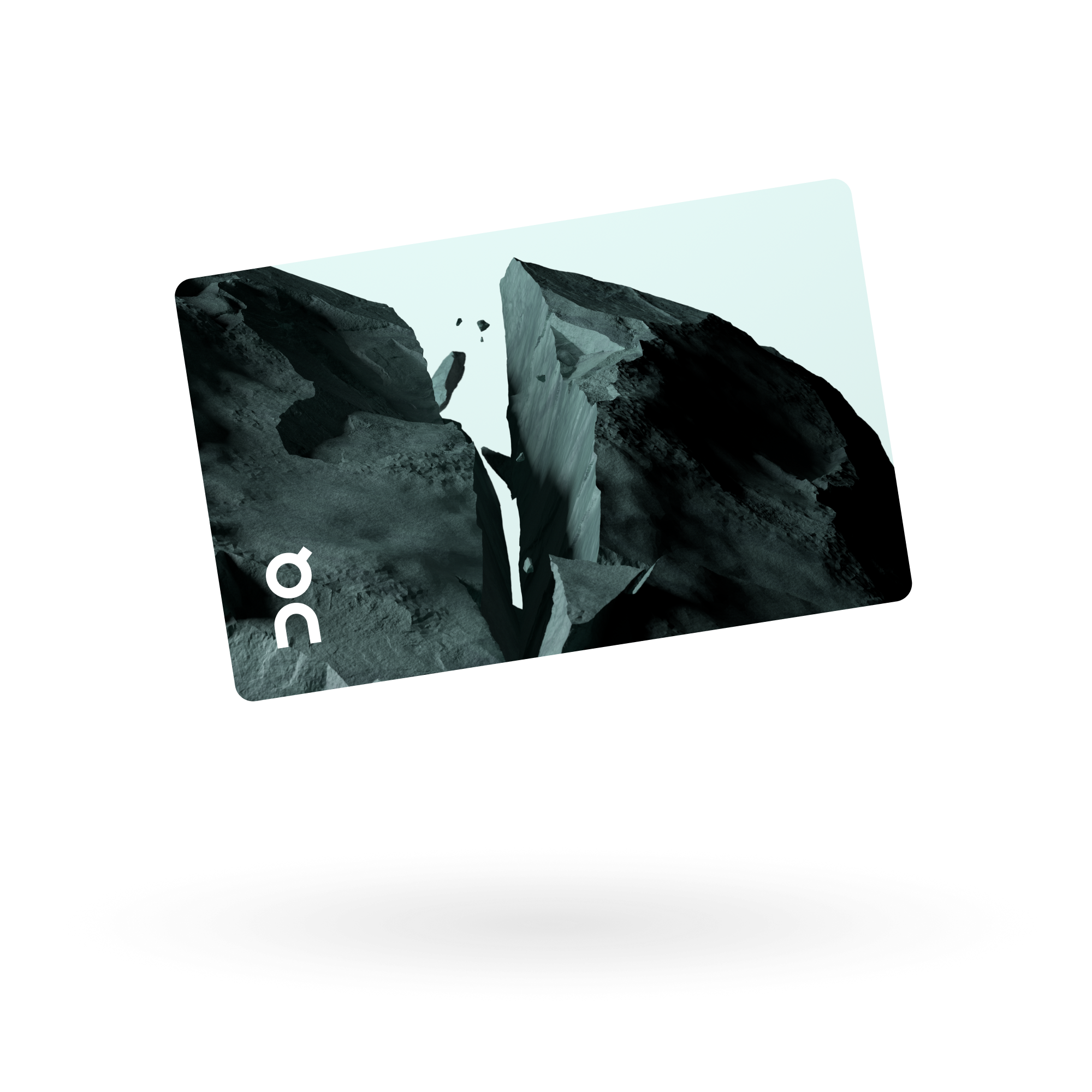 Carte-cadeau numérique avec motif de roche foncée avec une grande fissure et logo « On » en bas à gauche.