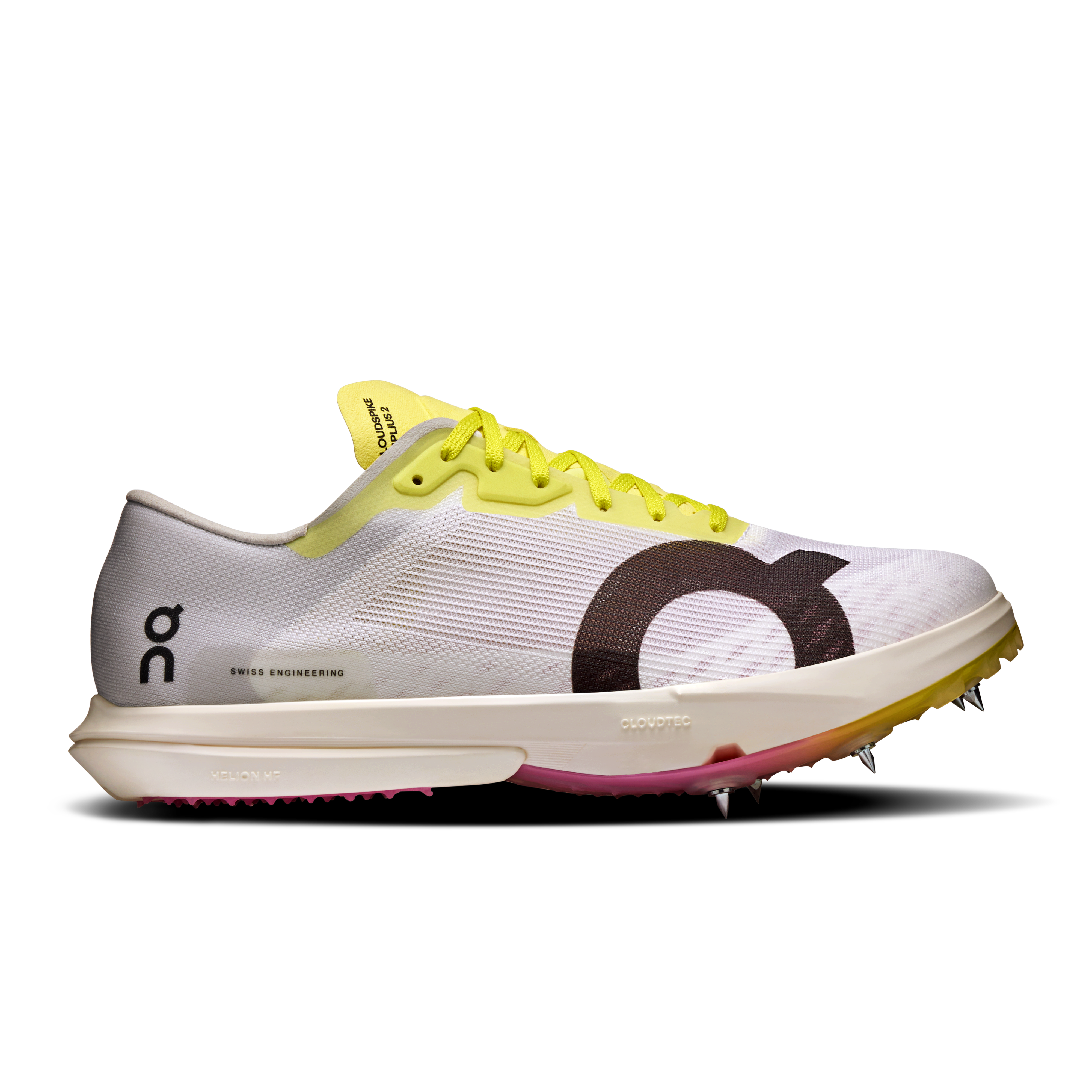 On Cloudspike Amplius 2 White & Raspberry Femme – Longue distance sur piste, sensation de vitesse Chaussures