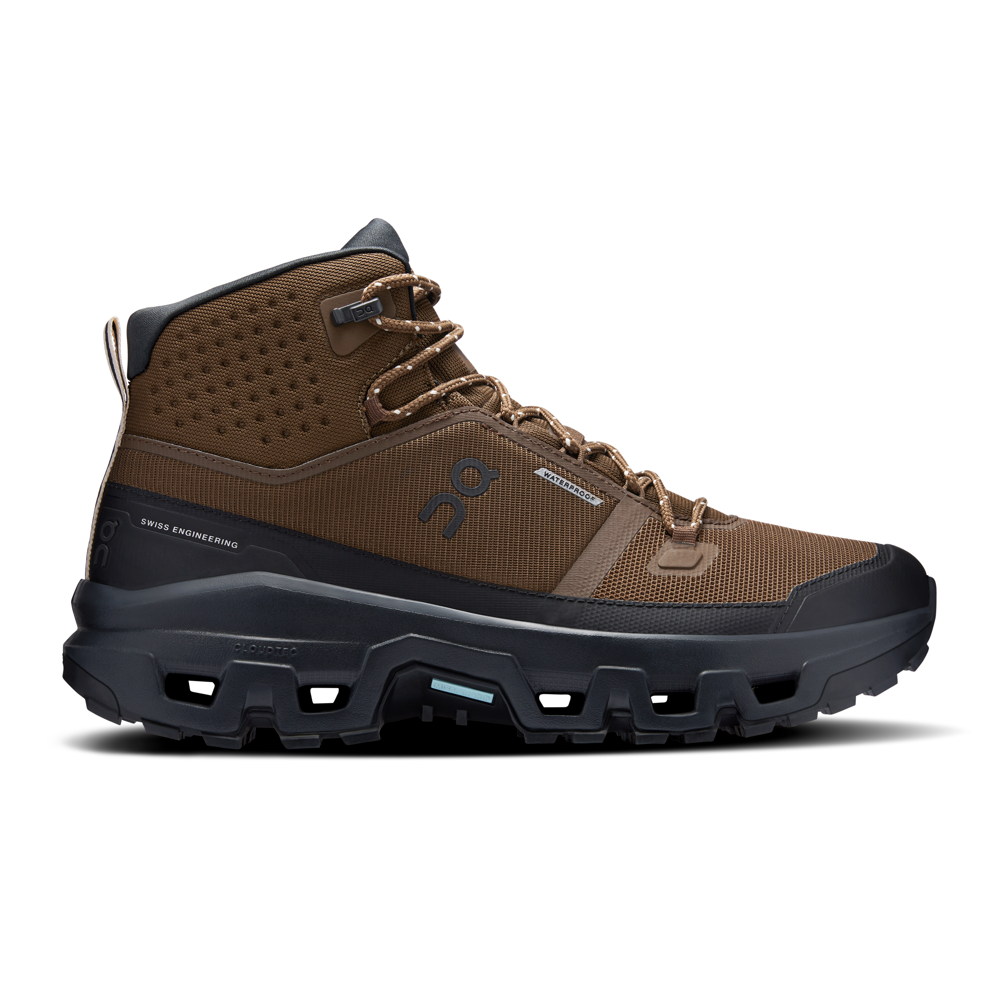 On Cloudrock Mid Waterproof Earth & Black Homme – Randonnée, Missiongrip™, imperméable Chaussures