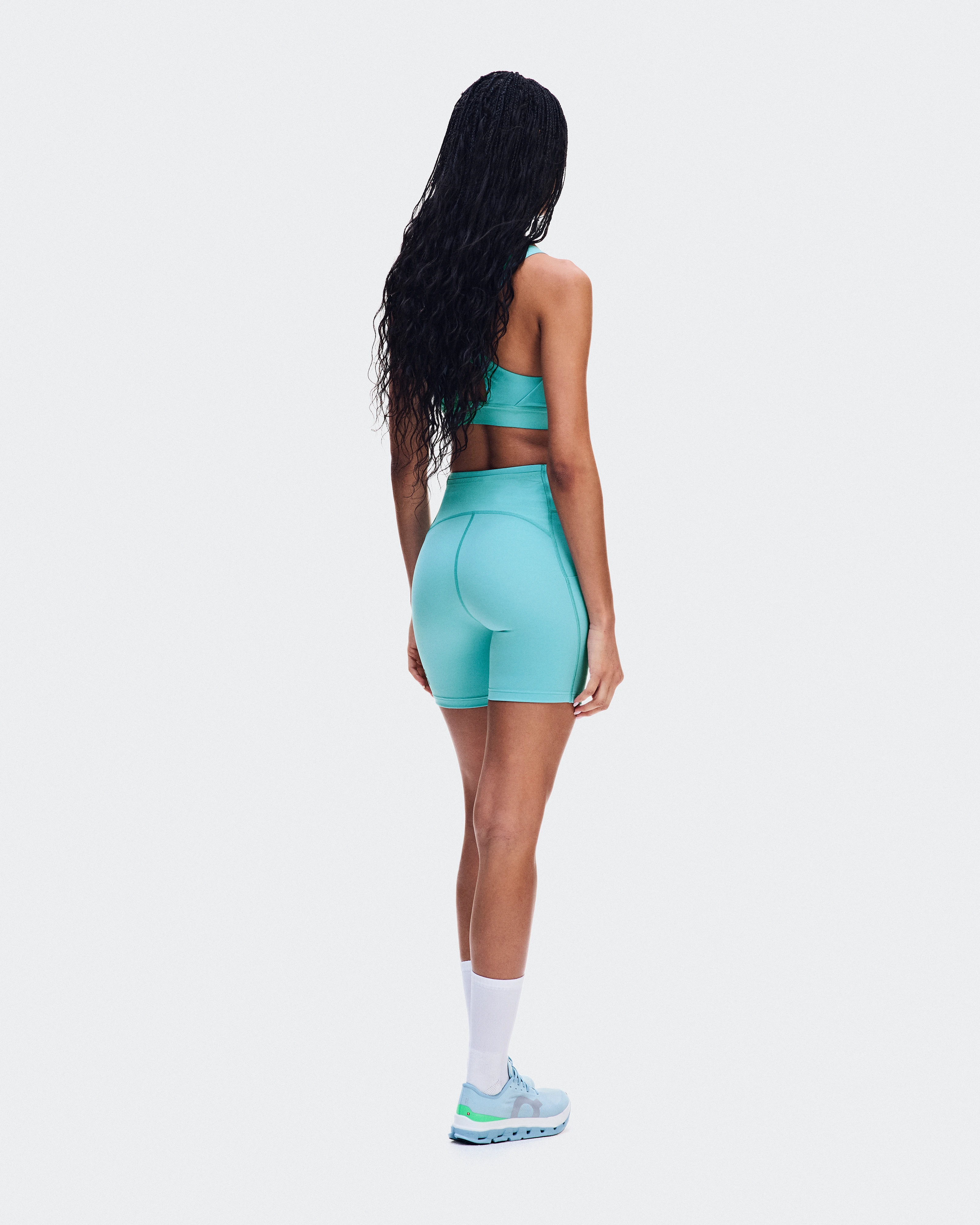 On Performance Tights Short Aquamarine Femme Leggings