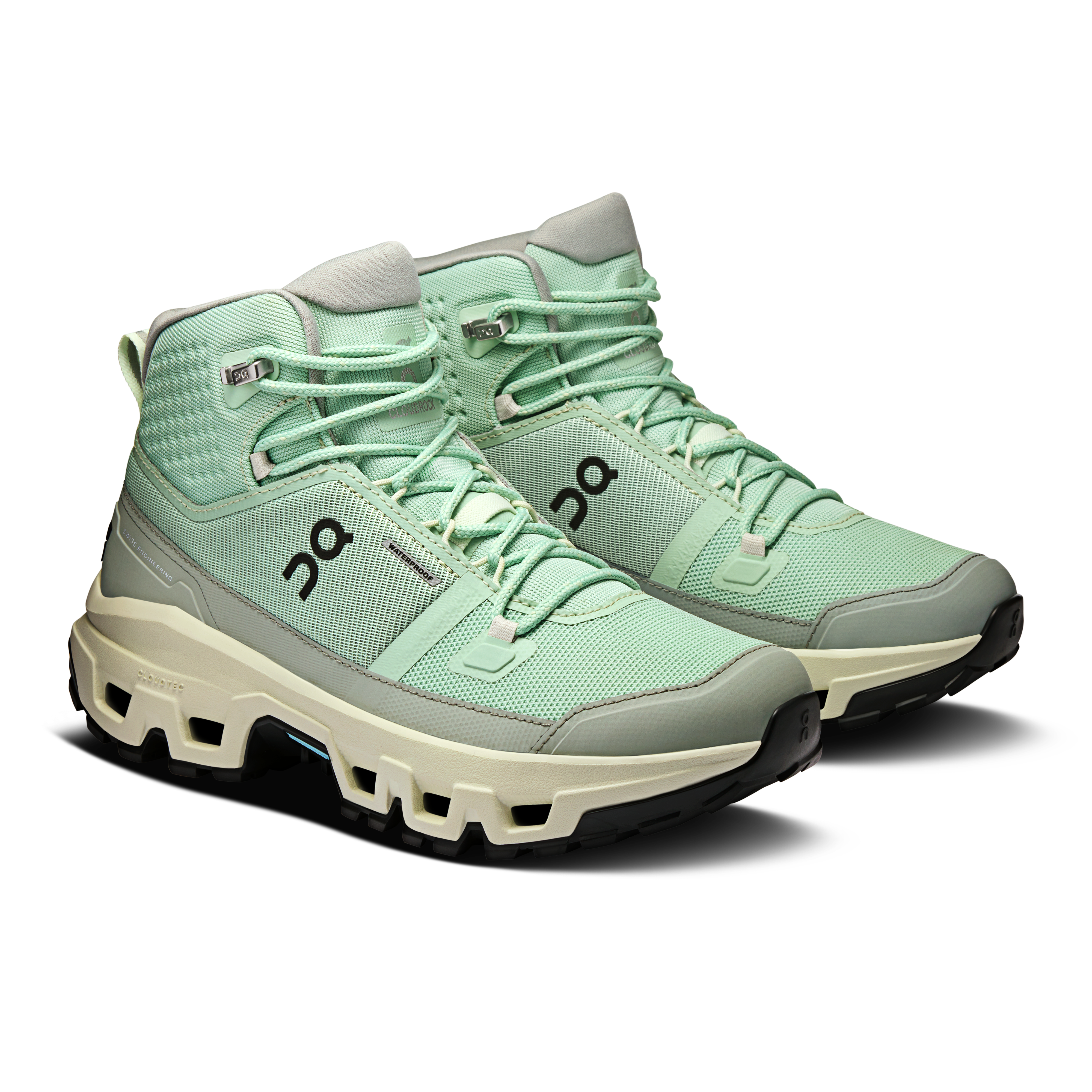 On Cloudrock Mid Waterproof Mineral & Aloe Femme Randonnée Chaussures