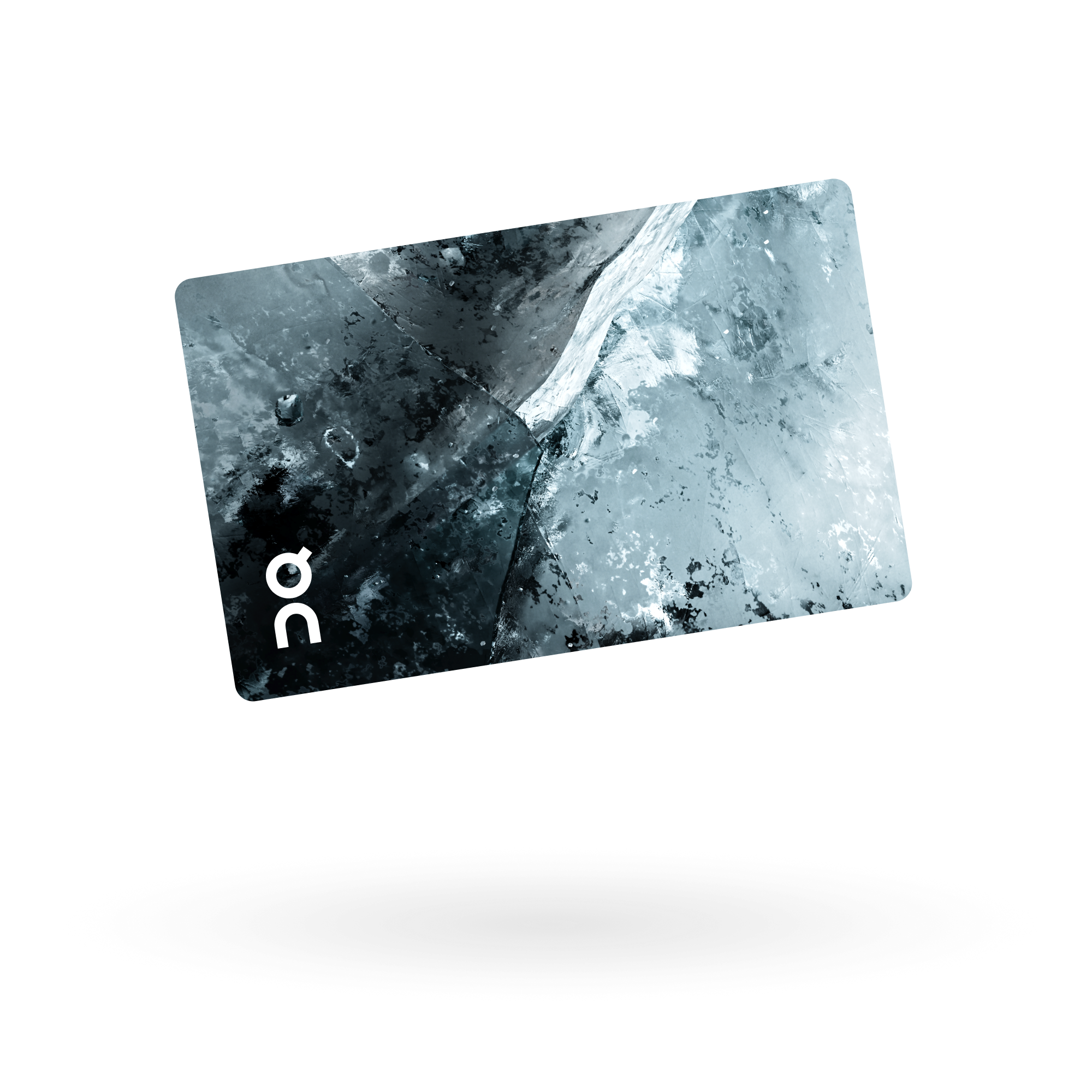 Carte-cadeau numérique avec un design unique de glace, avec le logo « On » en bas à gauche.