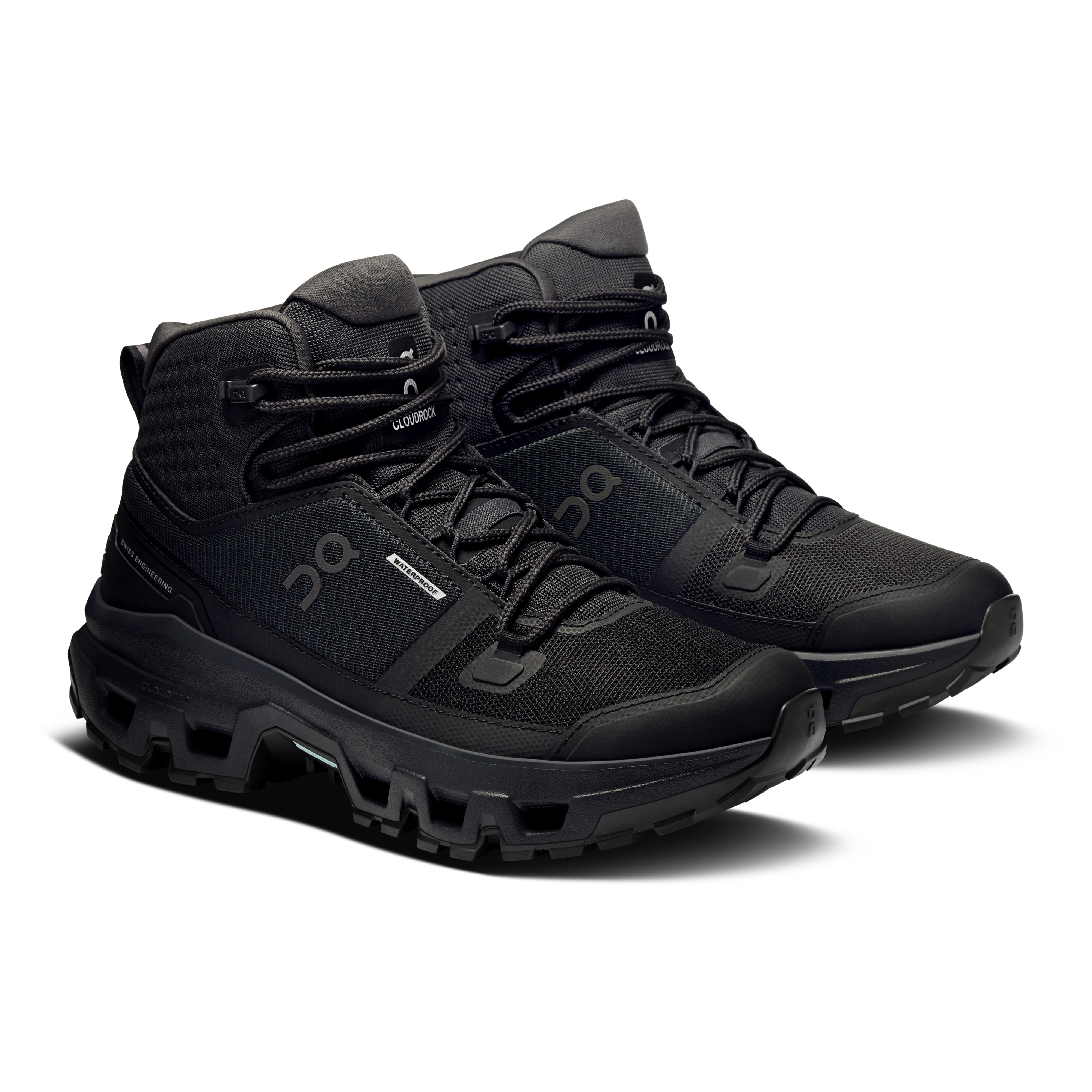 On Cloudrock Mid Waterproof Black & Black Femme Randonnée Chaussures