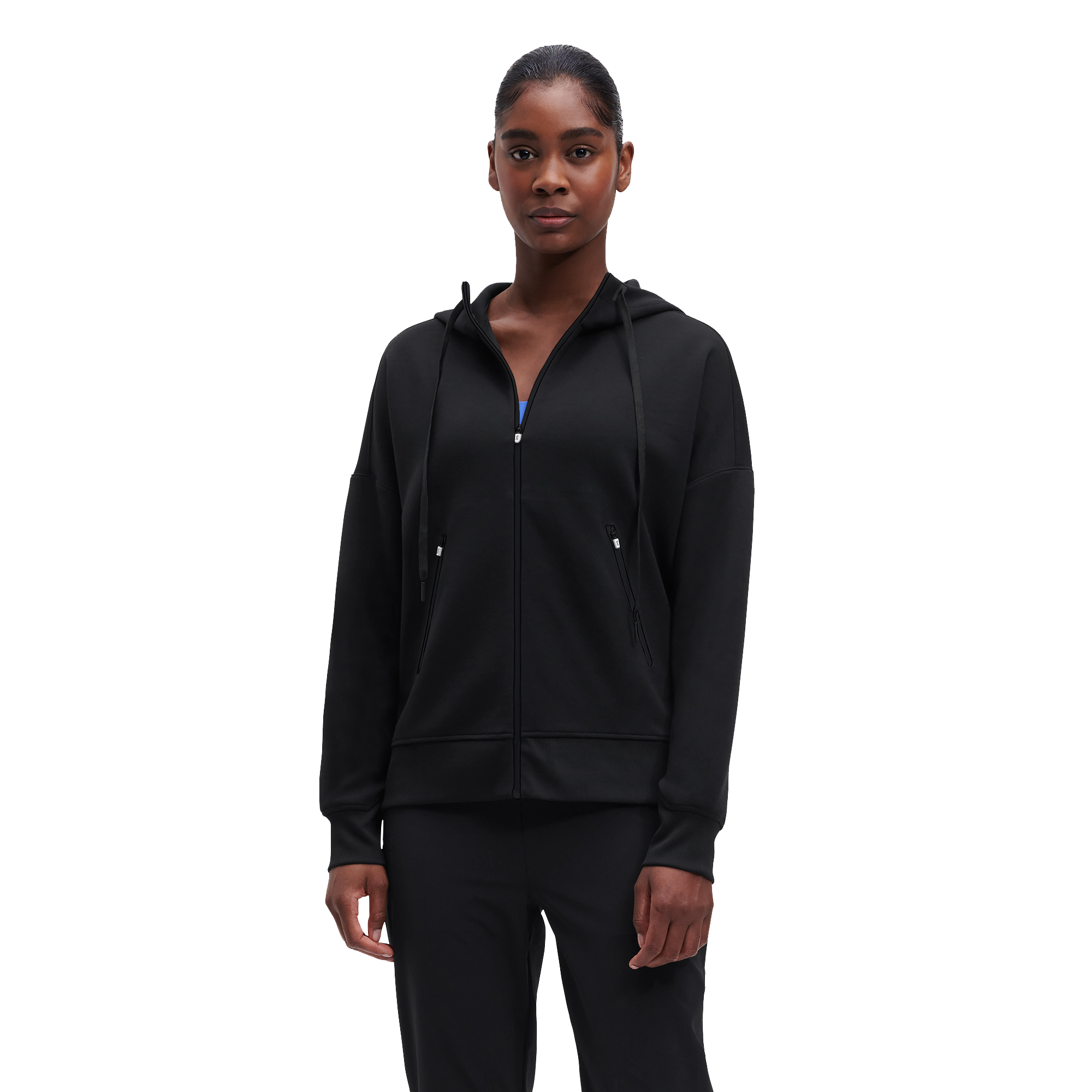 On Zipped Hoodie Black Femme – Confort au quotidien, avant et après l’entraînement, coupe ample Sweats à capuche et sweats