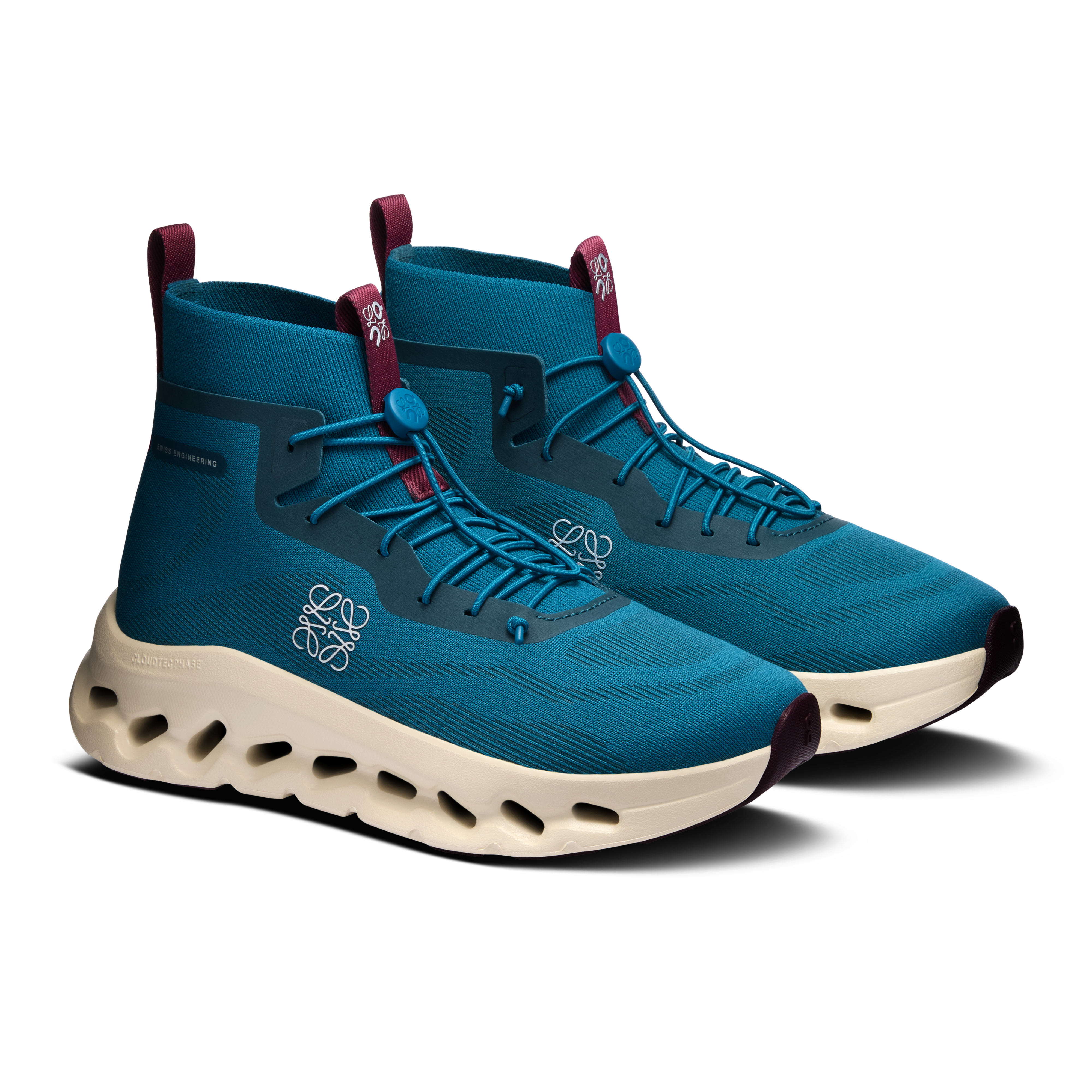 On Cloudtilt Hi LOEWE Teal & Oatmeal | Burgundy Femme Active Life Chaussures