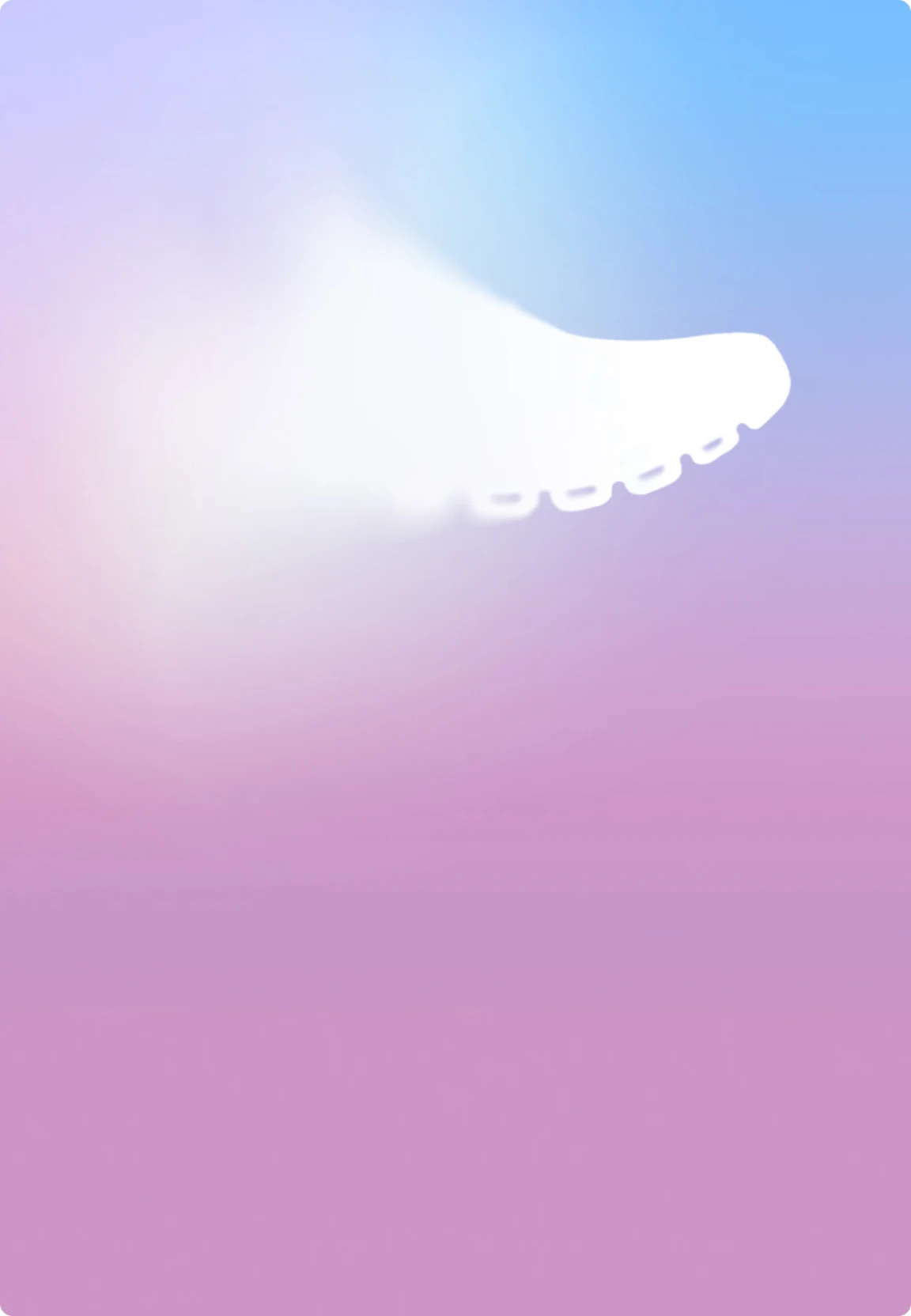 La silhouette blanche d’une chaussure sort d’un nuage brumeux avec un fond dégradé