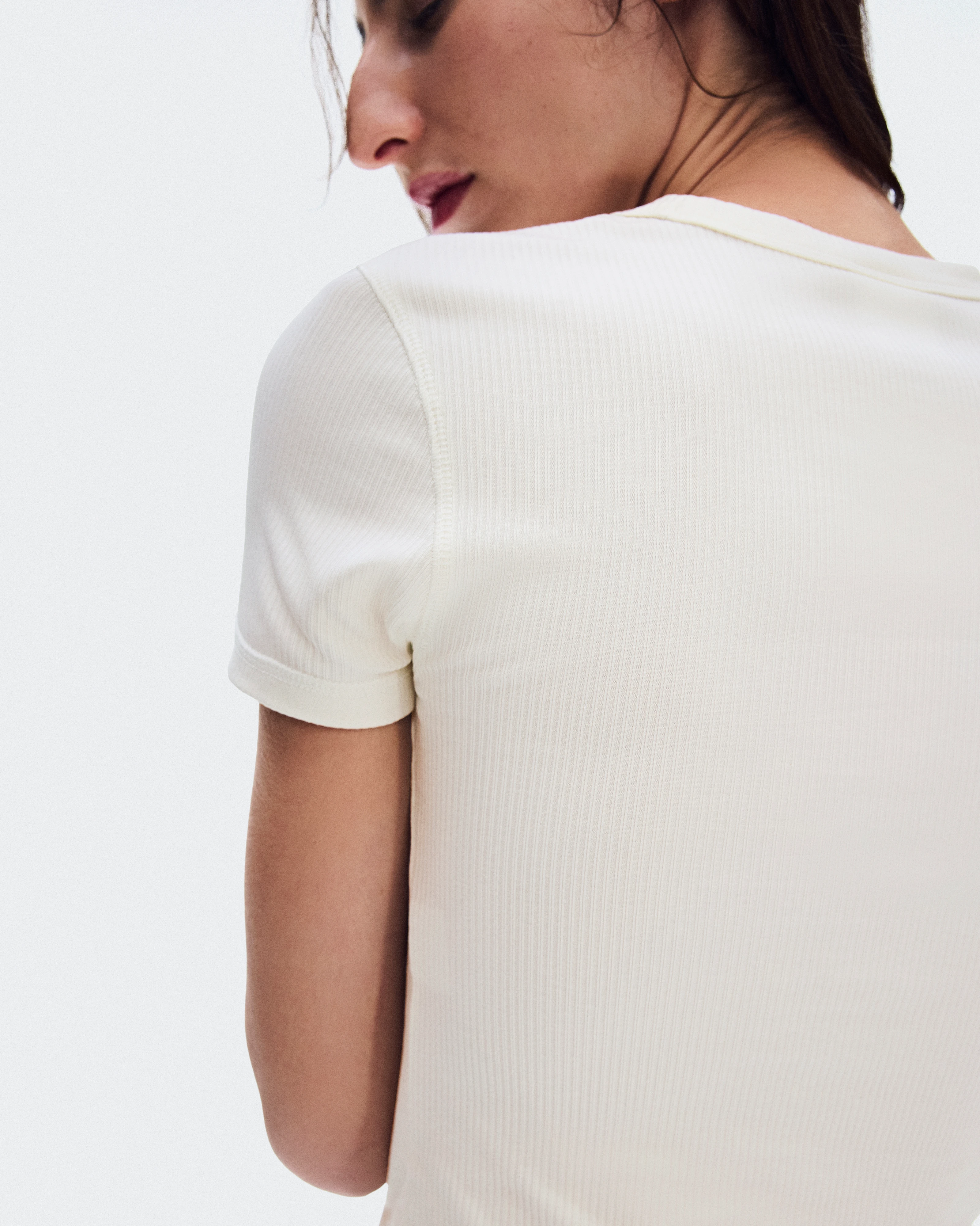On All-Day Ribbed T-Shirt Ivory Femme Hauts et t-shirts
