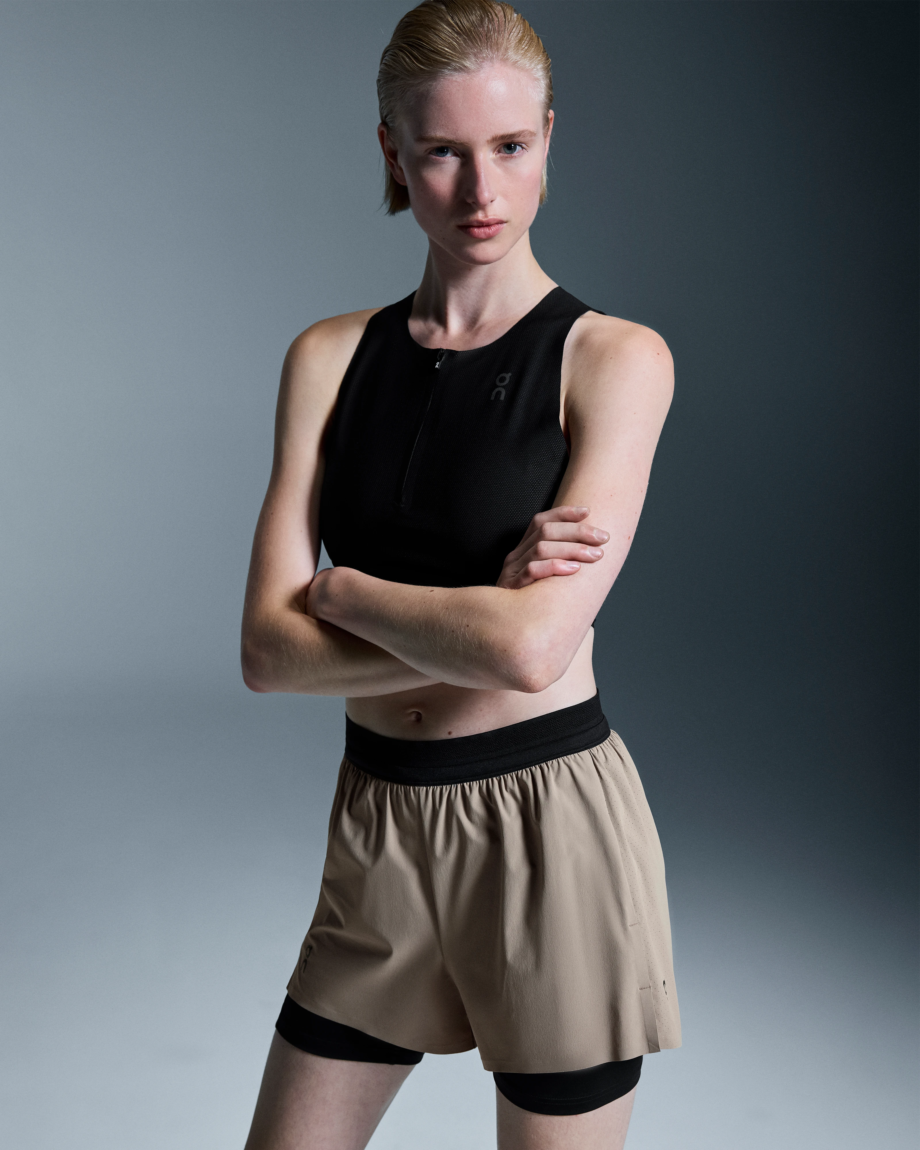 On 3" Performance 2/1 Shorts Cinder & Black Femme Shorts
