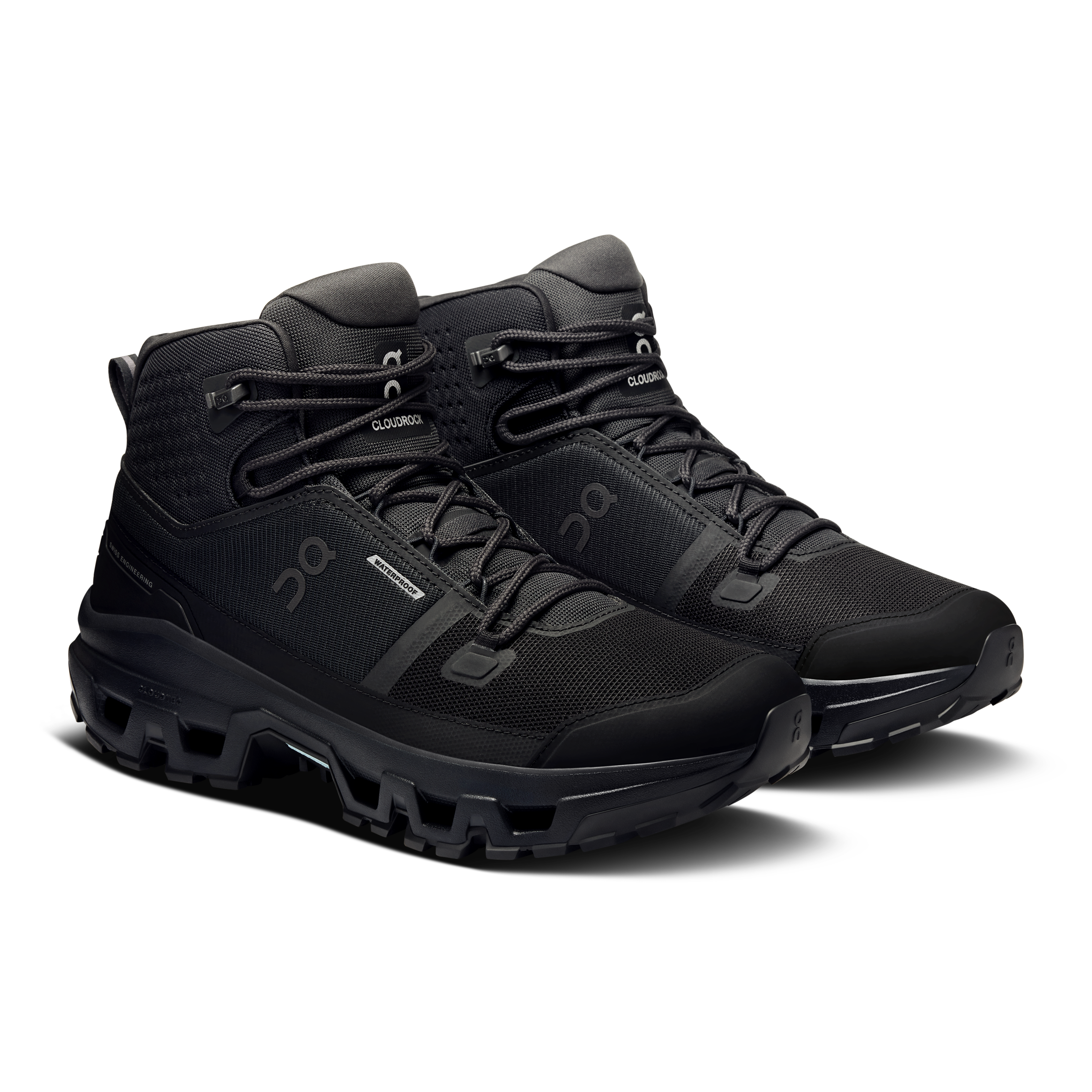 On Cloudrock Mid Waterproof Black & Black Homme Randonnée Chaussures