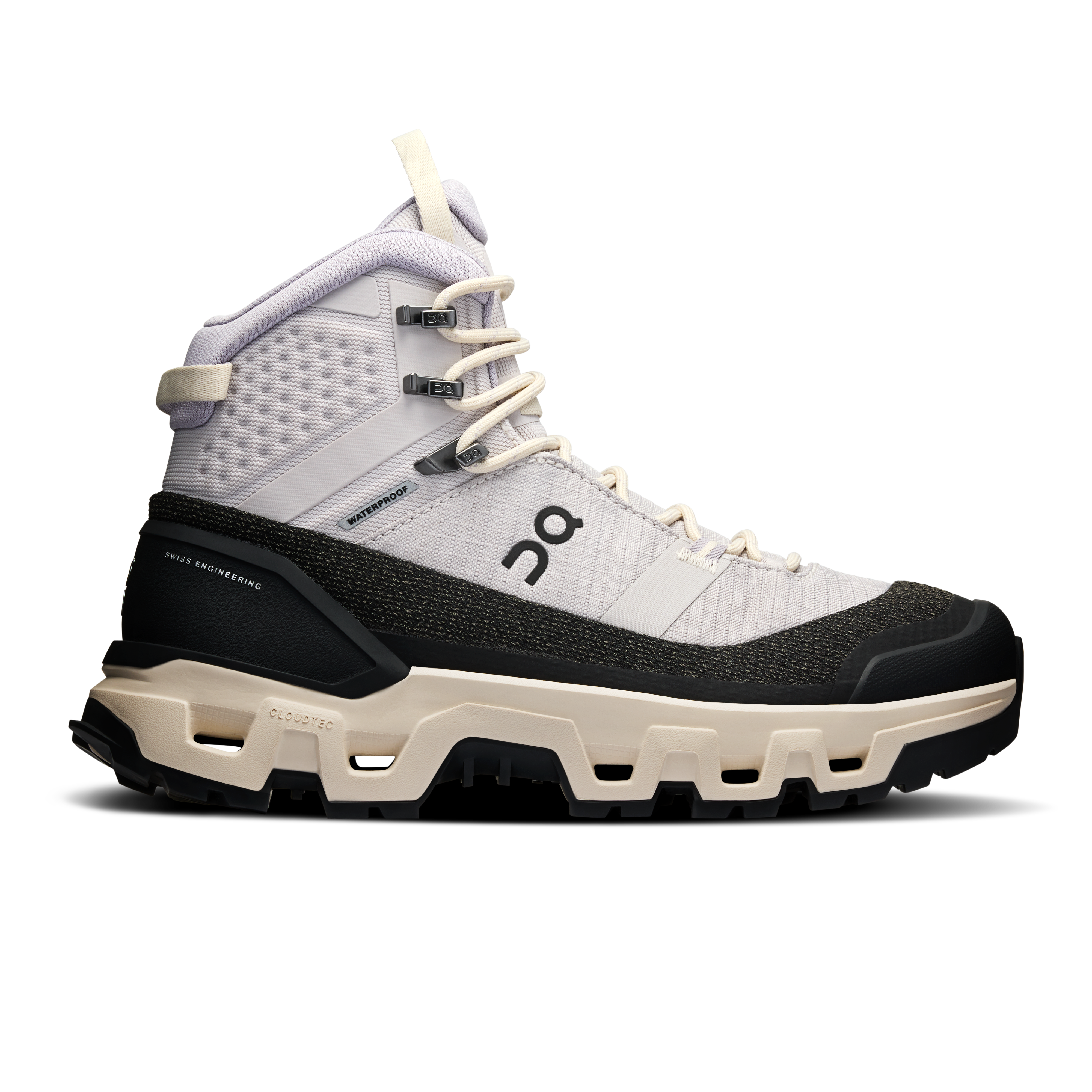 On Cloudrock Trek Waterproof Silver & Cream Femme – Randonnée de plusieurs jours, Missiongrip™, imperméable Chaussures