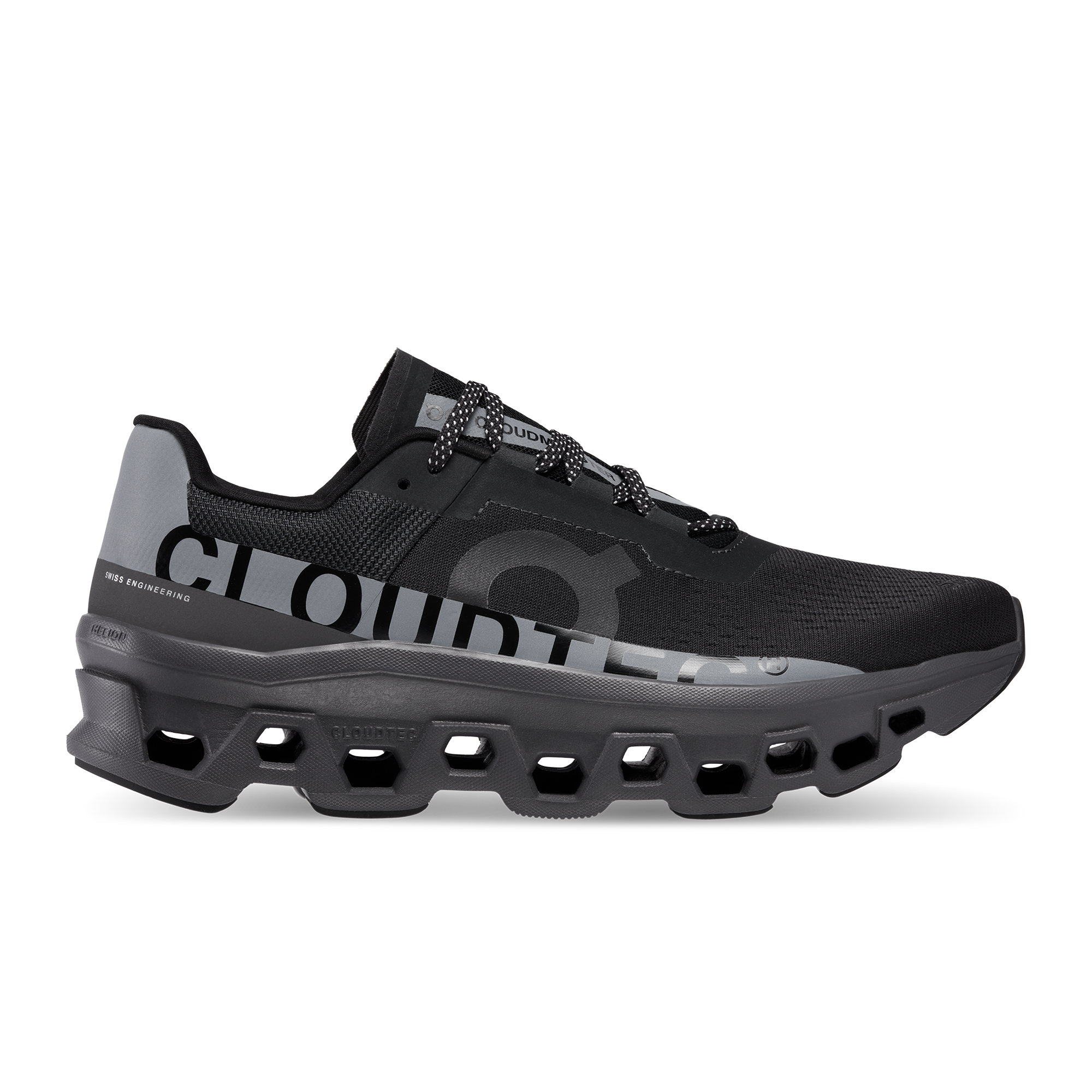 On Cloudmonster Lumos Black Homme – Amorti max, courses sur route, bande réfléchissante Chaussures