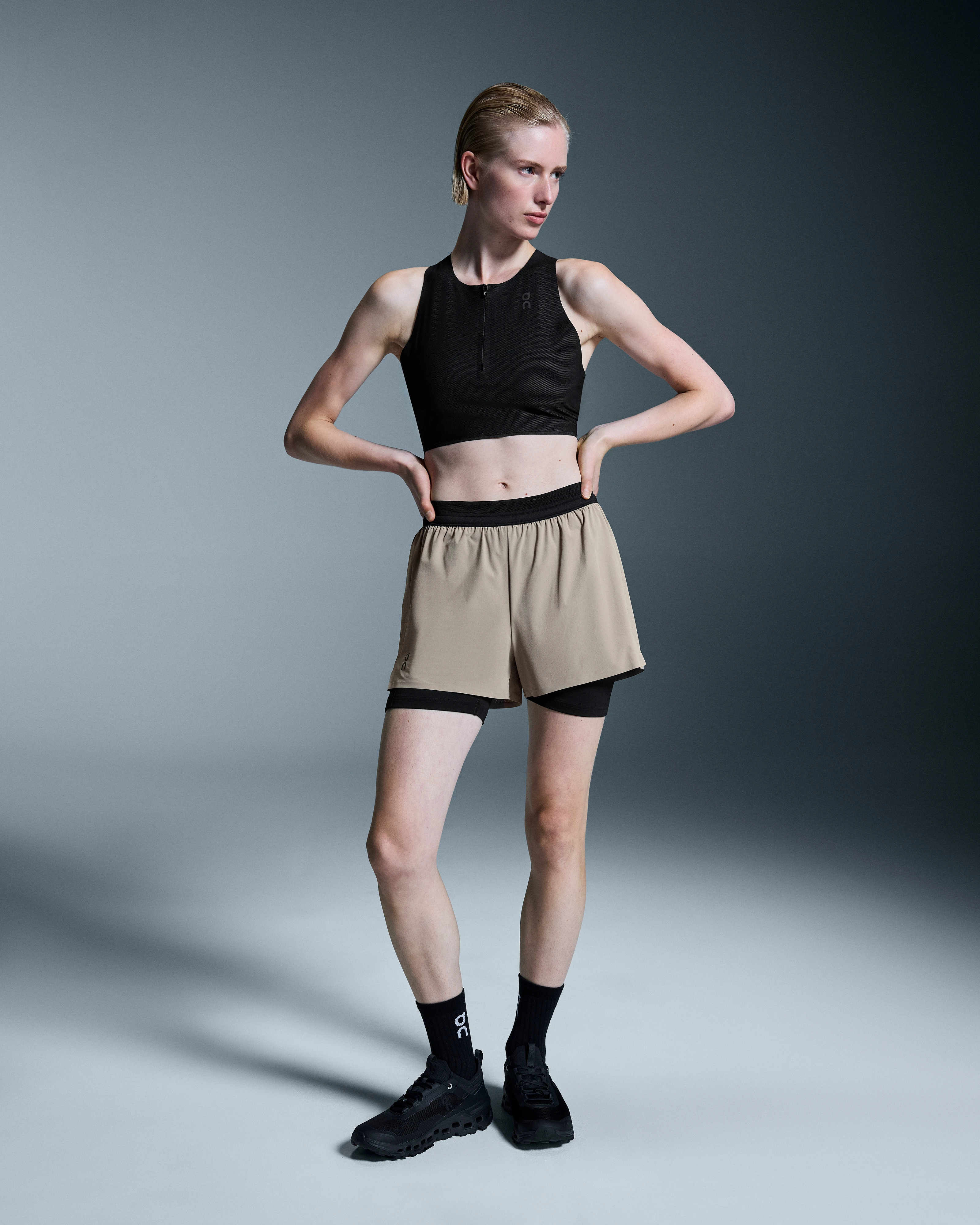 On 3" Performance 2/1 Shorts Cinder & Black Femme Shorts