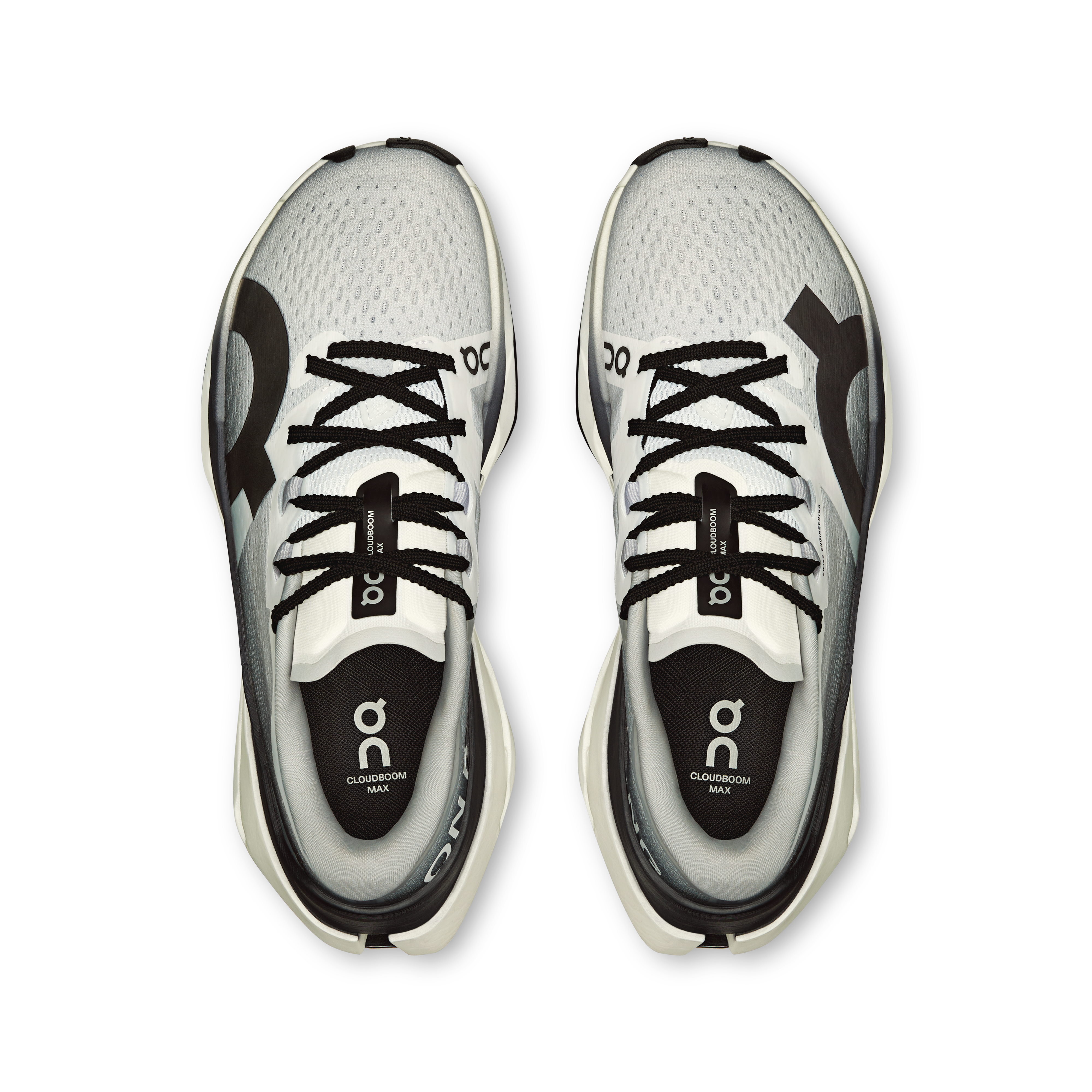 On Cloudboom Max White & Black Femme Running sur route Chaussures