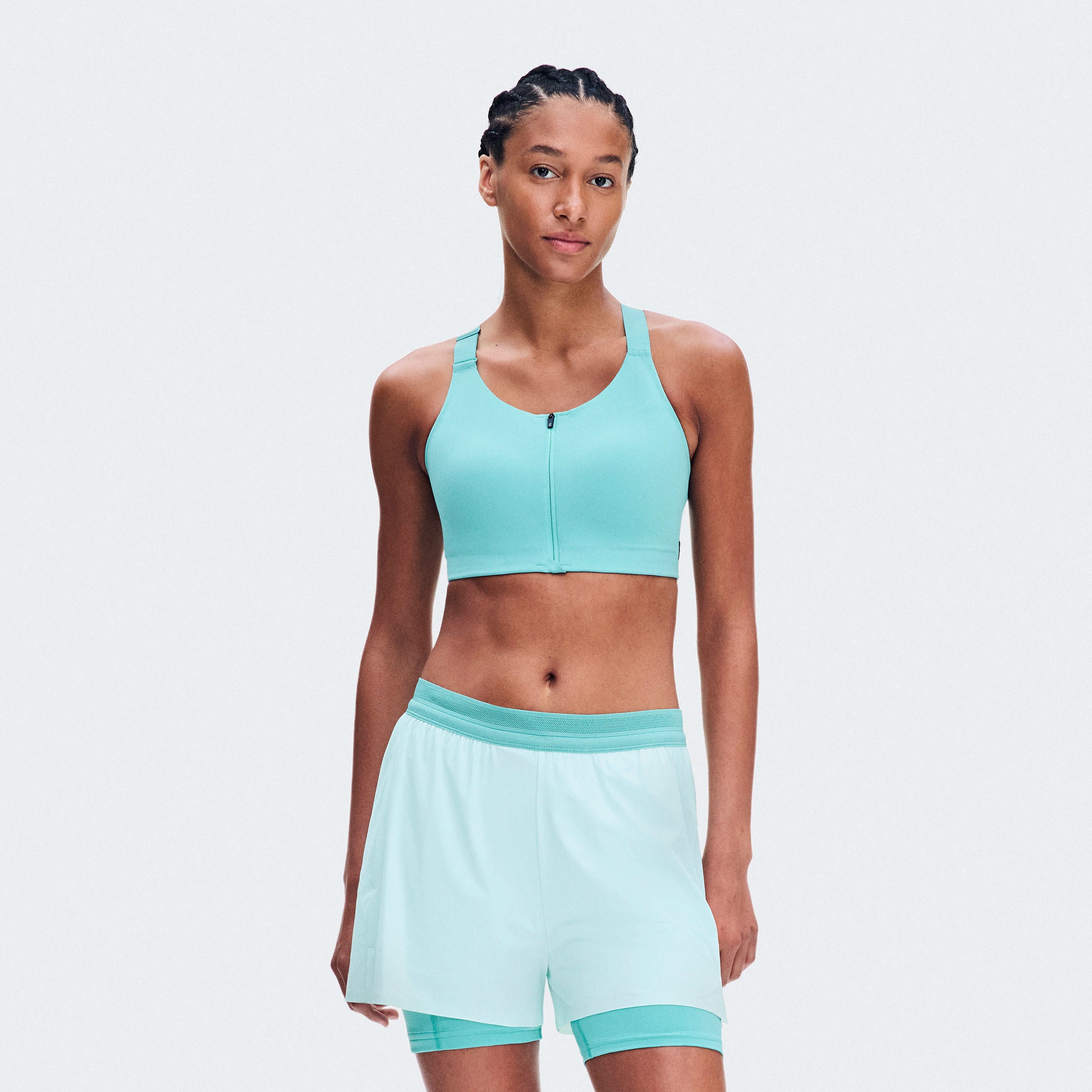 On Endurance Bra Zip Aquamarine Femme – Running, maintien élevé Brassières