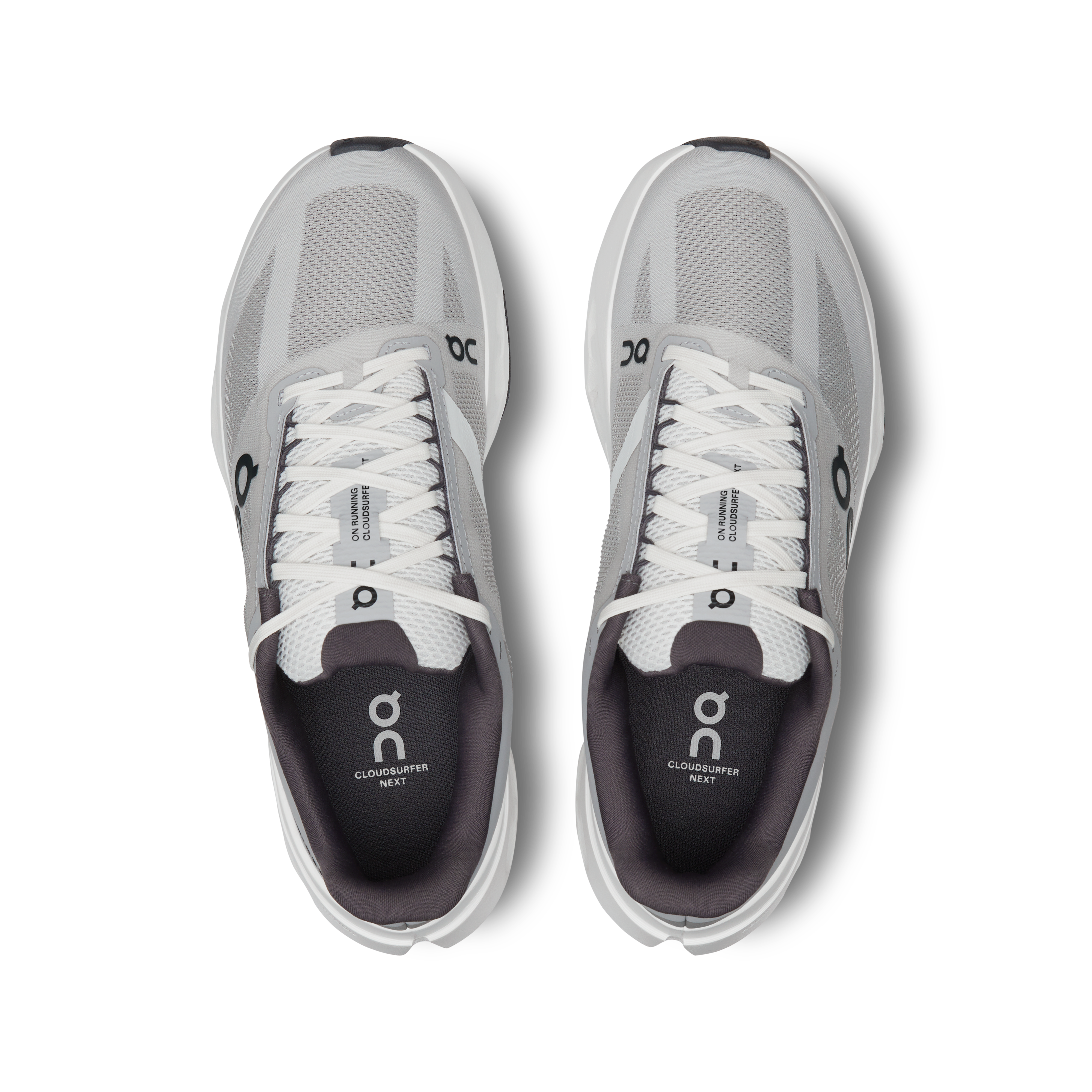 On Cloudsurfer Next Wide Glacier & White Femme Running sur route Chaussures