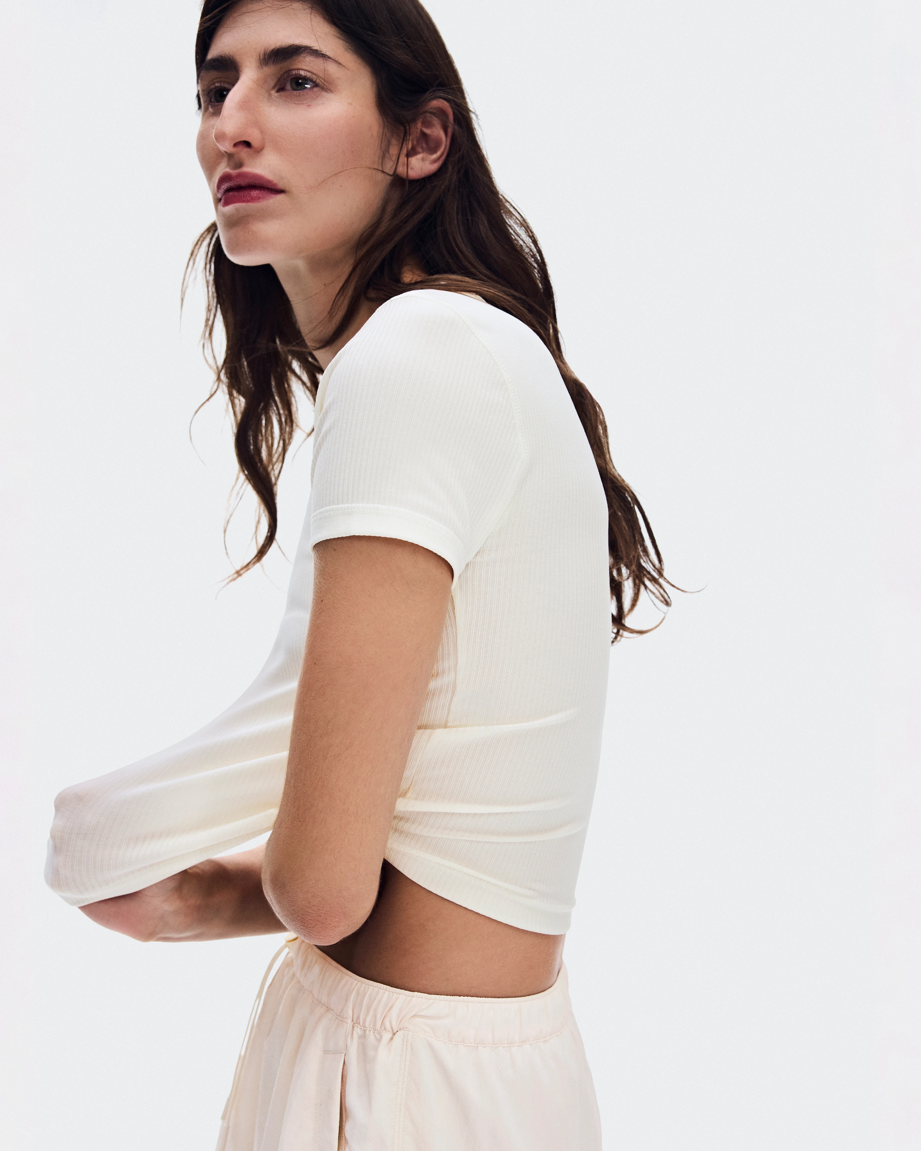 On All-Day Ribbed T-Shirt Ivory Femme Hauts et t-shirts