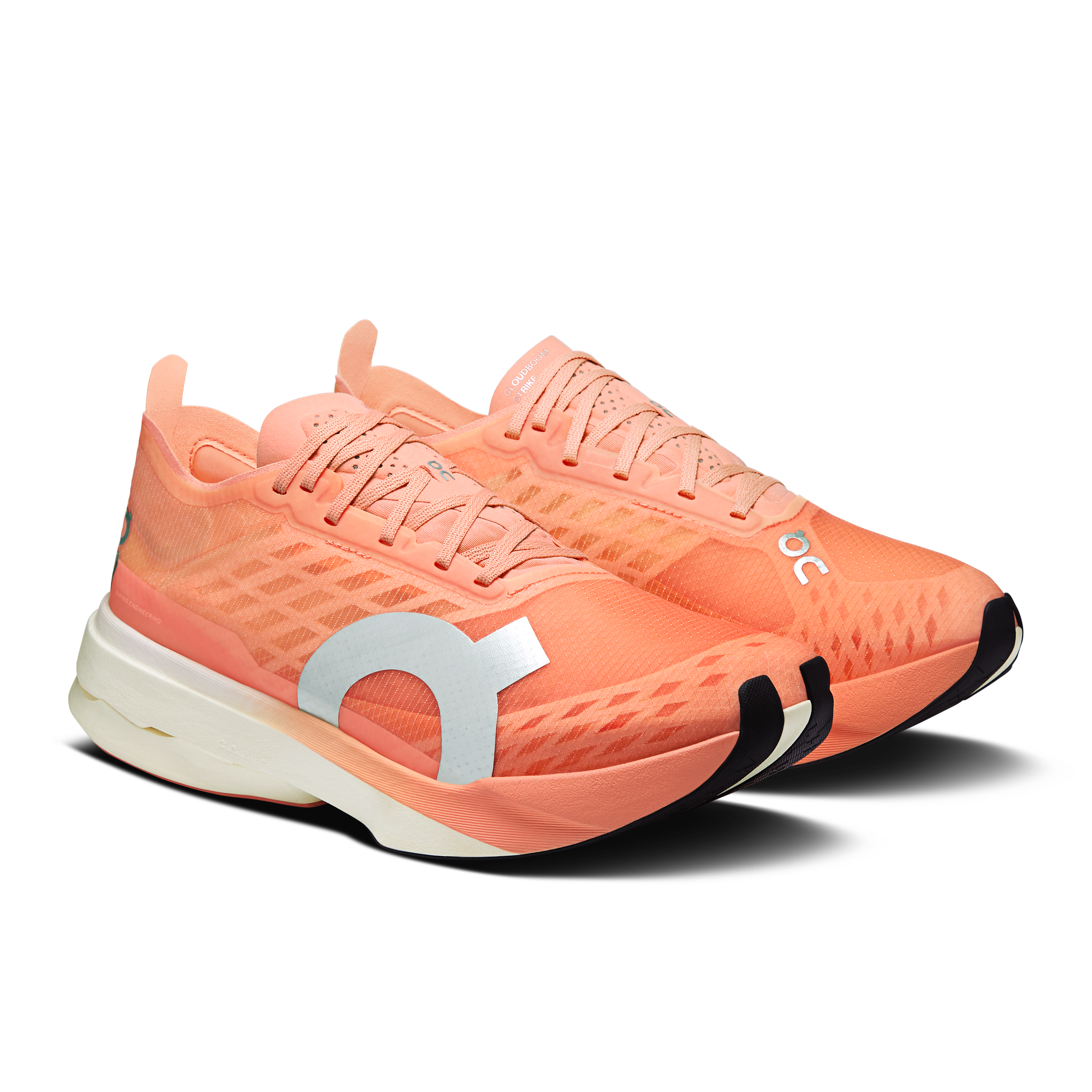 On Cloudboom Strike Sunstone & White Femme Running sur route Chaussures