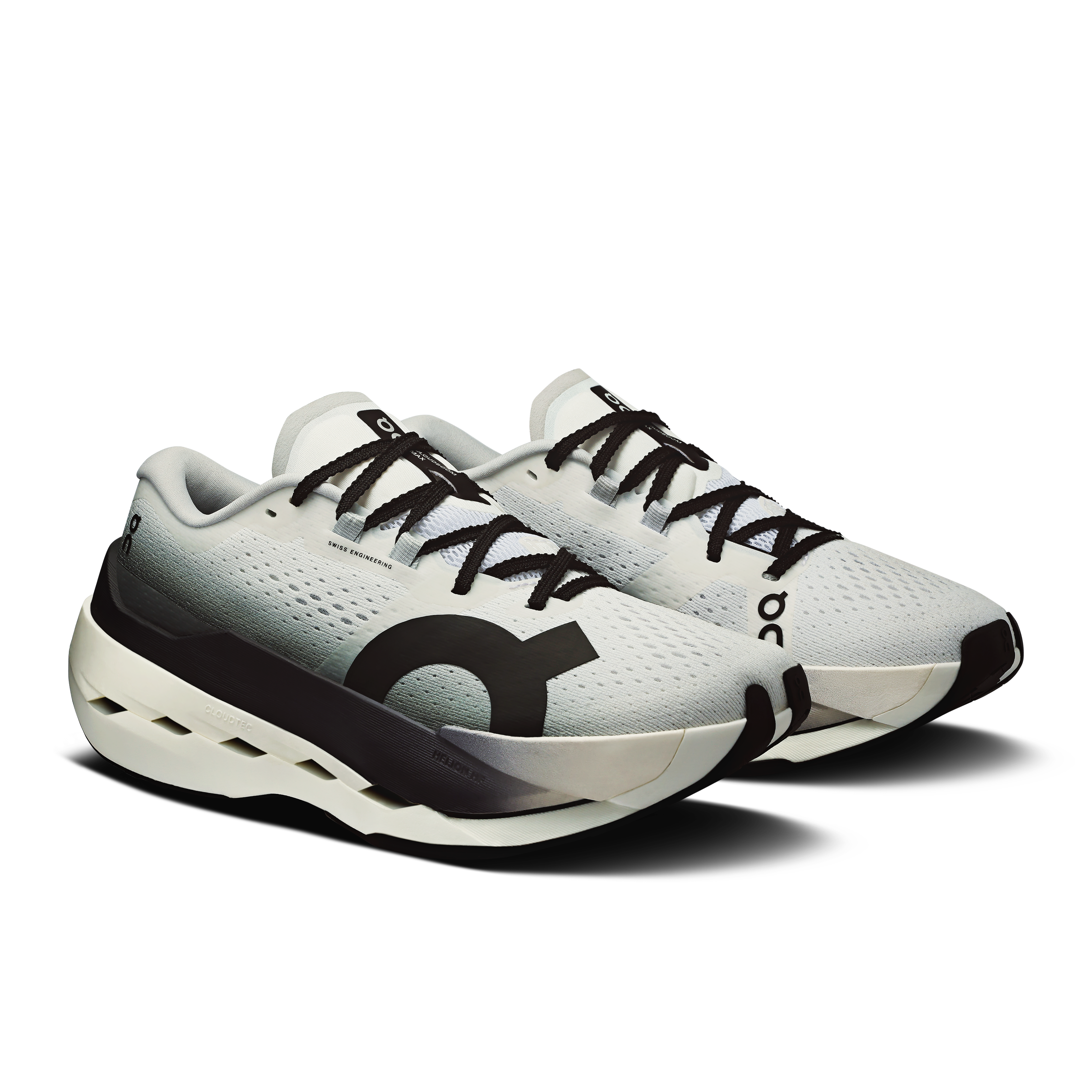 On Cloudboom Max White & Black Femme Running sur route Chaussures
