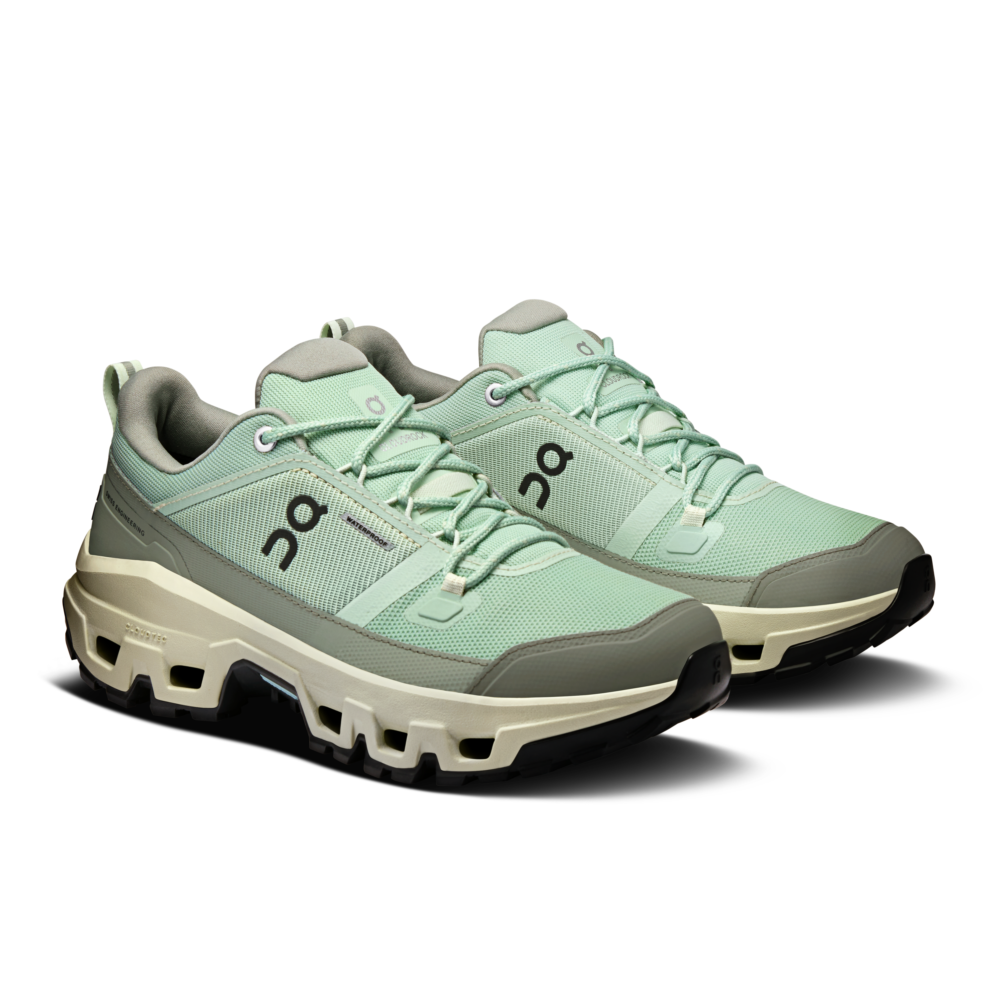 On Cloudrock Low Waterproof Mineral & Aloe Femme Randonnée Chaussures