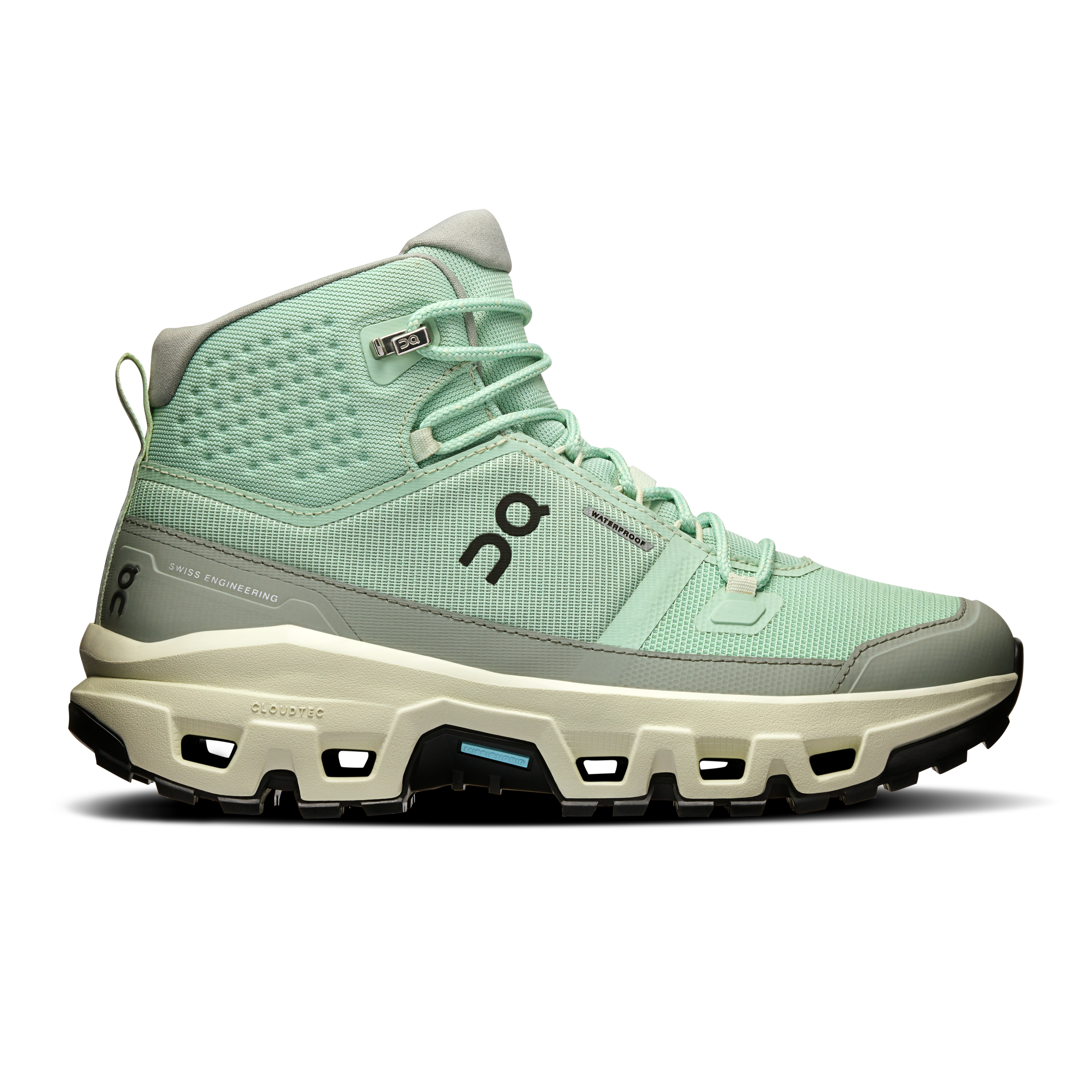 On Cloudrock Mid Waterproof Mineral & Aloe Femme – Randonnée, Missiongrip™, imperméable Chaussures