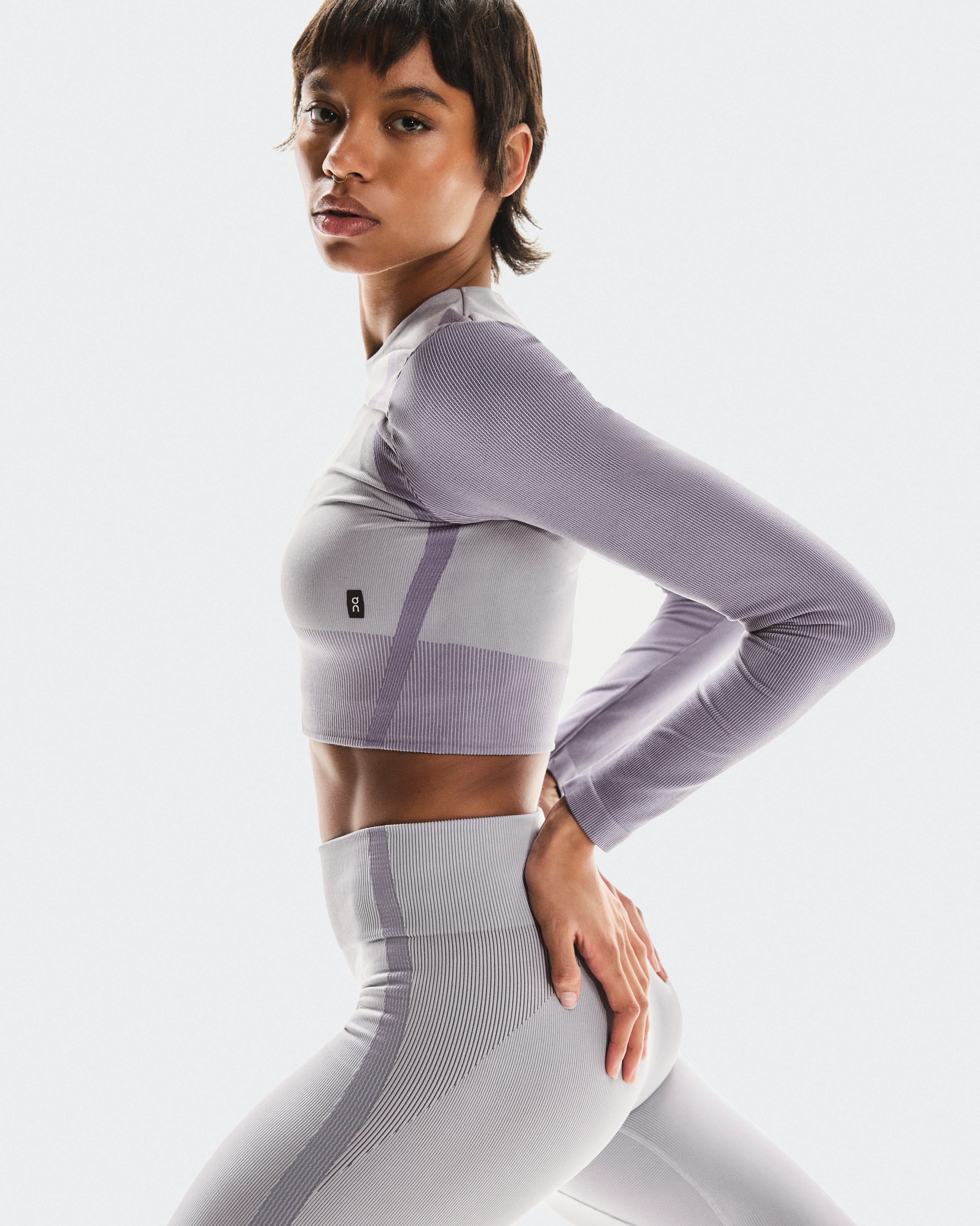 On Studio Knit Long-T Crop Lilac & Cosmos Femme Hauts et t-shirts