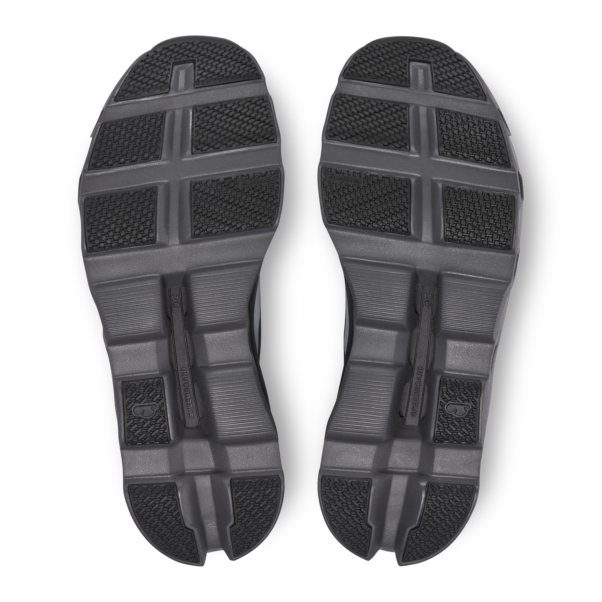 Tthe black Cloudmonster Lumos outsole, shot from above.